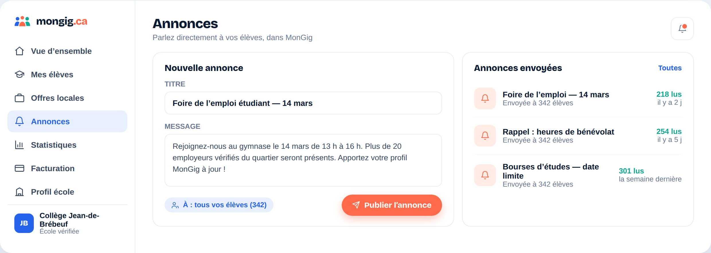 Centre d’annonces MonGig