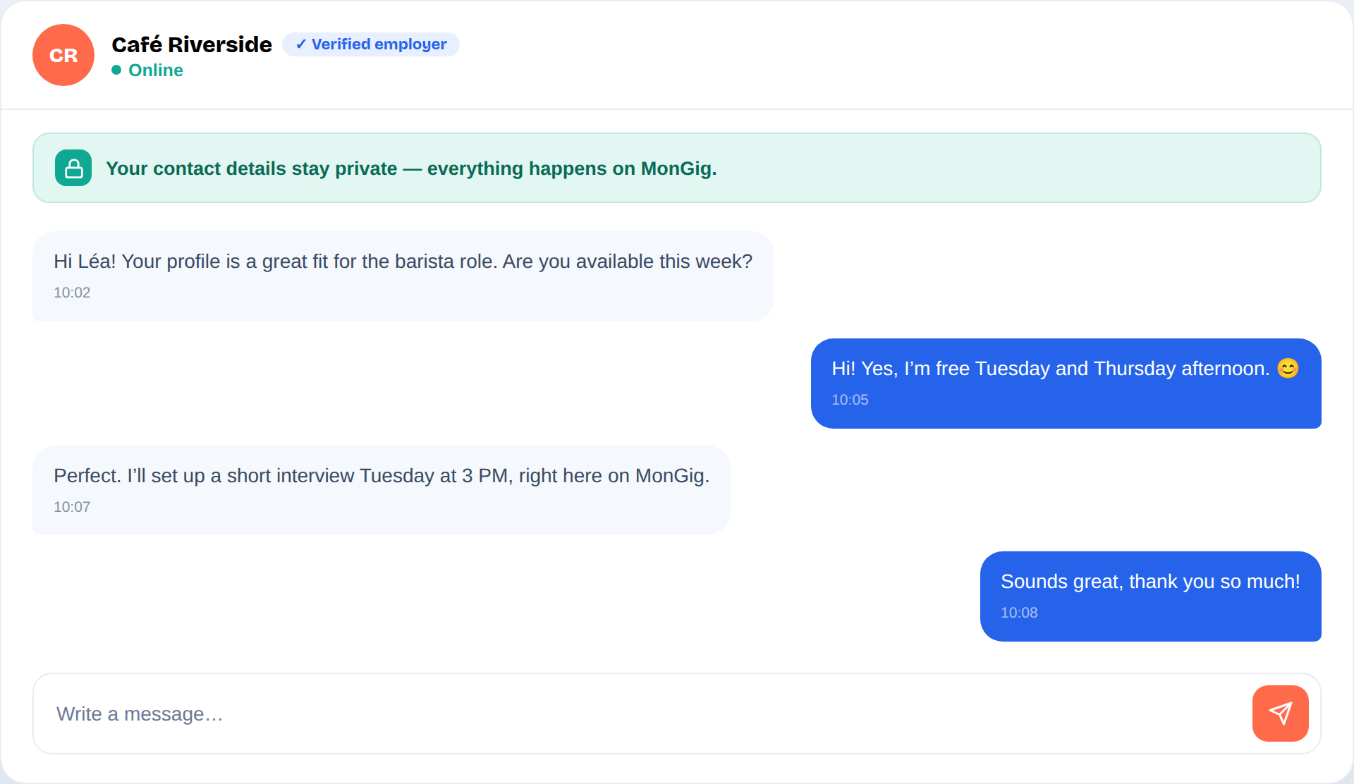 MonGig secure messaging